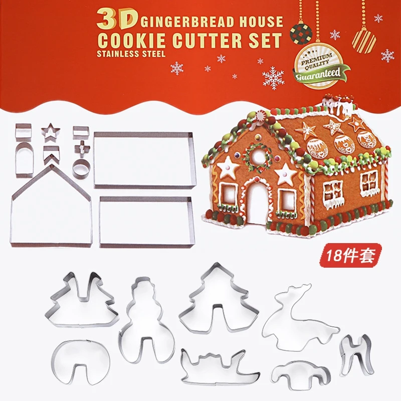 New-18Pcs 3D пряничный домик из нержавеющей стали Рождественский сценарий набор резаков для печенья формы для выпечки