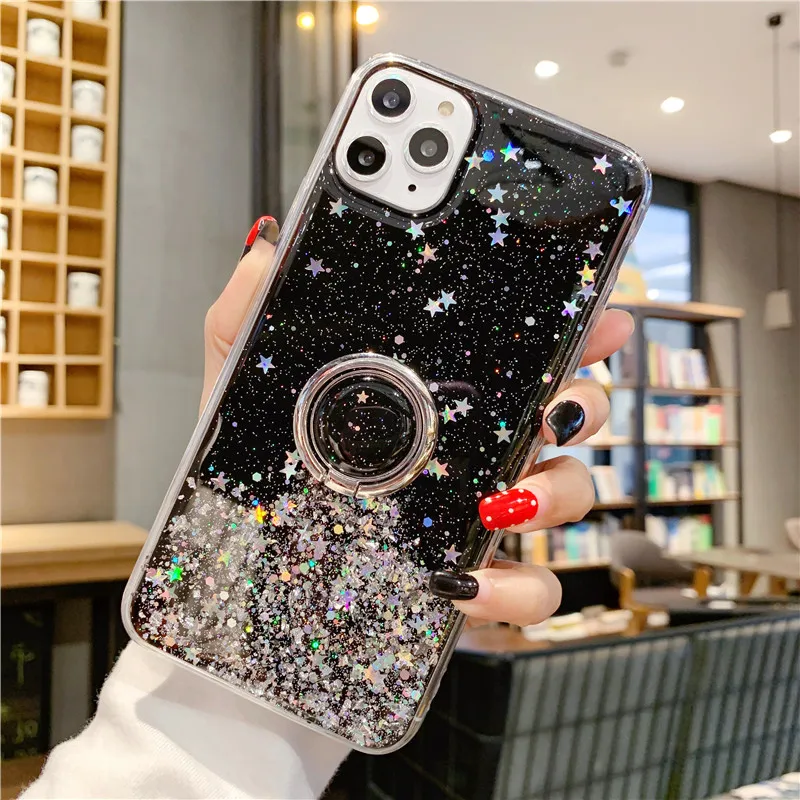 Custodia per telefono con supporto ad anello glitterato per Samsung Galaxy S22 S20 FE S10E S21P S9 Plus S8 Note9 note 10 P Note20 U con retro morbido_voghion.com