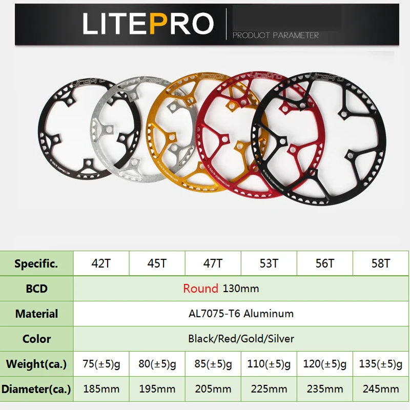 Chainring 130 BCD коленчатый набор складной велосипед BMX односкоростной Litepro Chainwheel AL7075 170 мм Crank 130bcd 45T 47T 53T 56T 58T