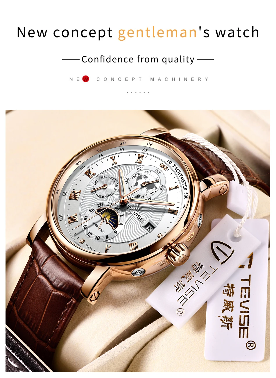 2021 New TEVISE WristWatch Men Business Automatic Mechanical Watch Fashion Luxury Tourbillon Sport Men Watches Relogio Masculino
