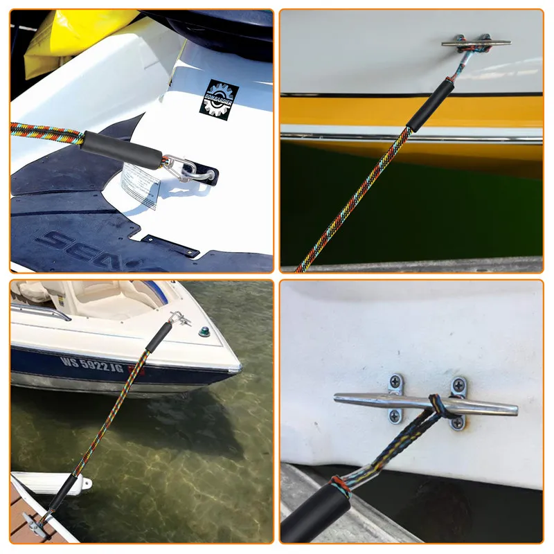Top Bungee Dock ropes Stretchable dock line for Kayak, Jet Ski, Marine with Foam Float Stainless steel clip for boat 4ft 5ft 6ft