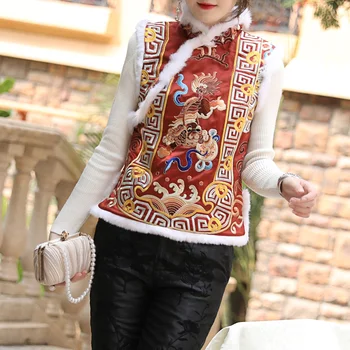 

Autumn winter Jacket coat for Women Vintage Mandarin collar Embroidery Elegant lady Loose Top Short Outerwear Female S-XXL