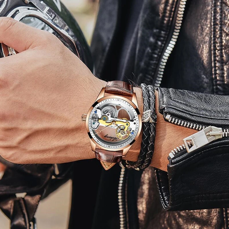 AILANG новые мужские автоматические часы лучший бренд класса люкс механический каркас часов прозрачный дизайн спортивные модные мужские наручные часы