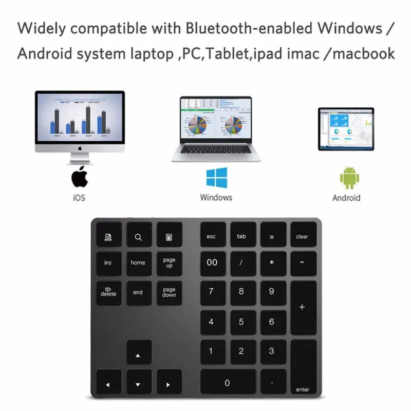 

Black And Silver Optional 34 Keys Mini Numpad Wireless Bluetooth Numeric Keypad For Apple PC Keyboard Numpads Keypads