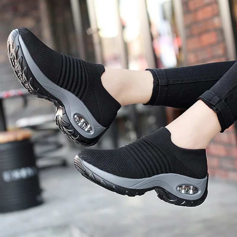 Zapatillas de gruesas para mujer, zapatos deportivos transpirables para correr, color negro, tallas 35 43|Zapatos vulcanizados de mujer| AliExpress