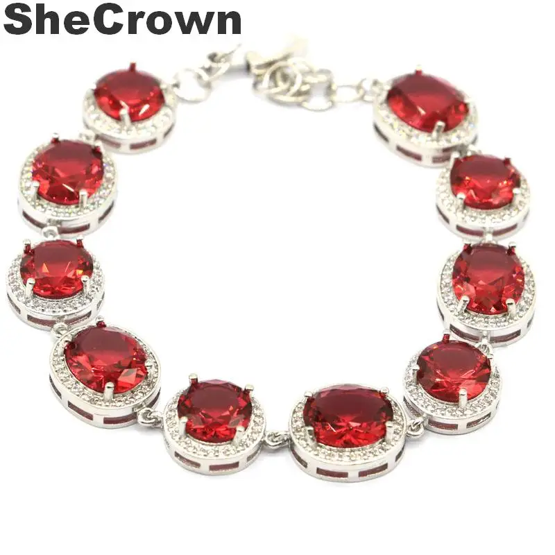 

12x10mm Beautiful Flowers Pink Raspberry Rhodolite Garnet CZ Present Silver Bracelet 7.0-8.0in