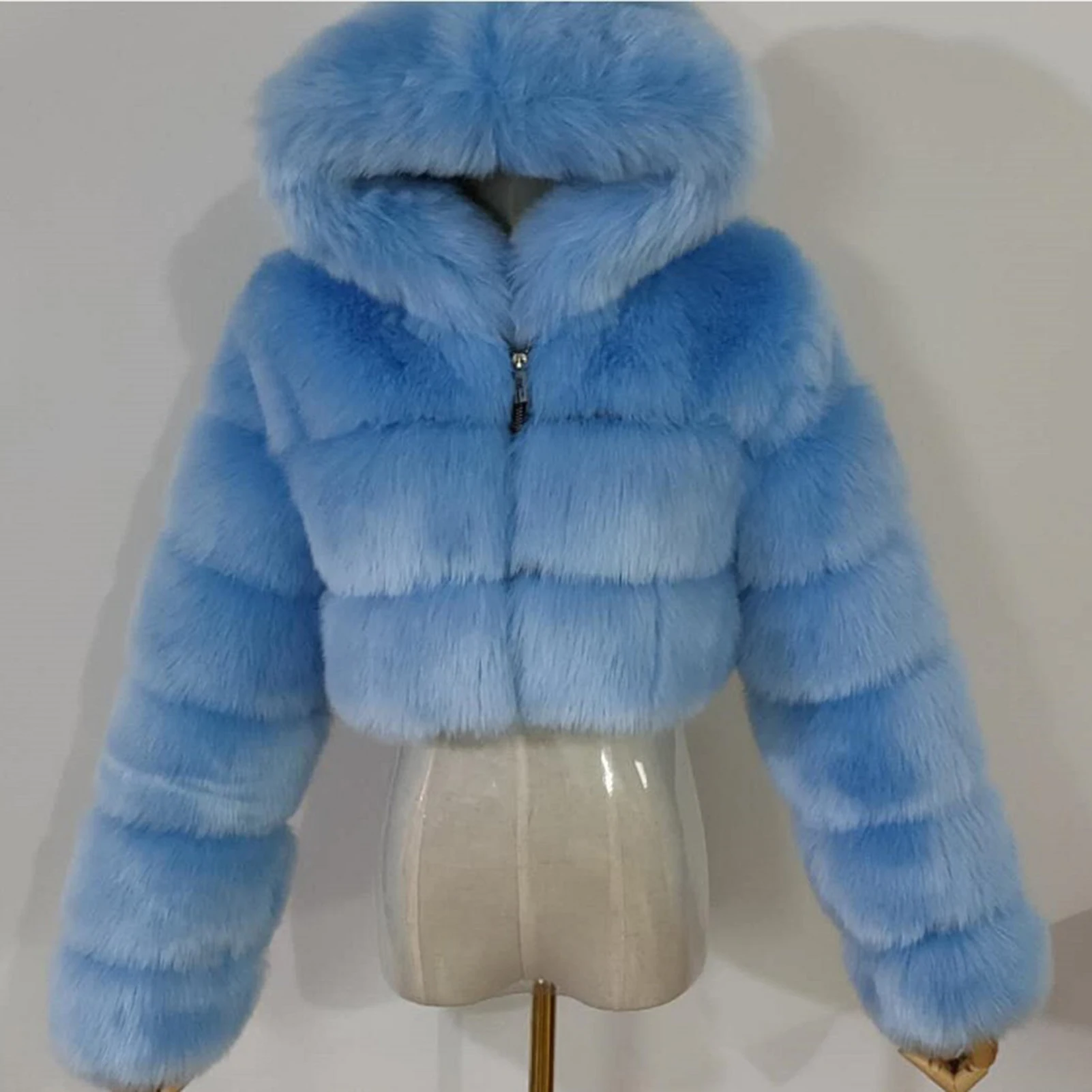 Light Blue Fuzzy Puffer Jacket Womens Coats Furry Coats Pale Blue