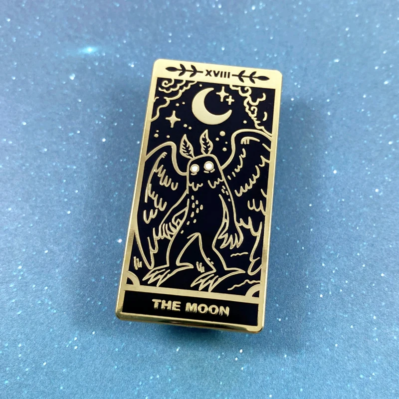 Oujia Mothman X The Moon Tarot Card Brooch Pins Enamel Metal Badges Lapel Pin Brooches Jackets Jeans Fashion Jewelry Accessories | Украшения
