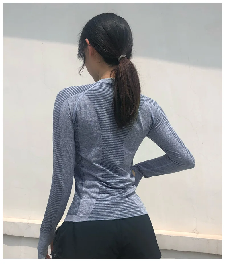 Для Женщин Йога для бега, спортивные футболки с вырезом для большого пальца, бесшовные с длинным рукавом облегающие Топы Тренировки Фитнес спортивная одежда в уличном стиле