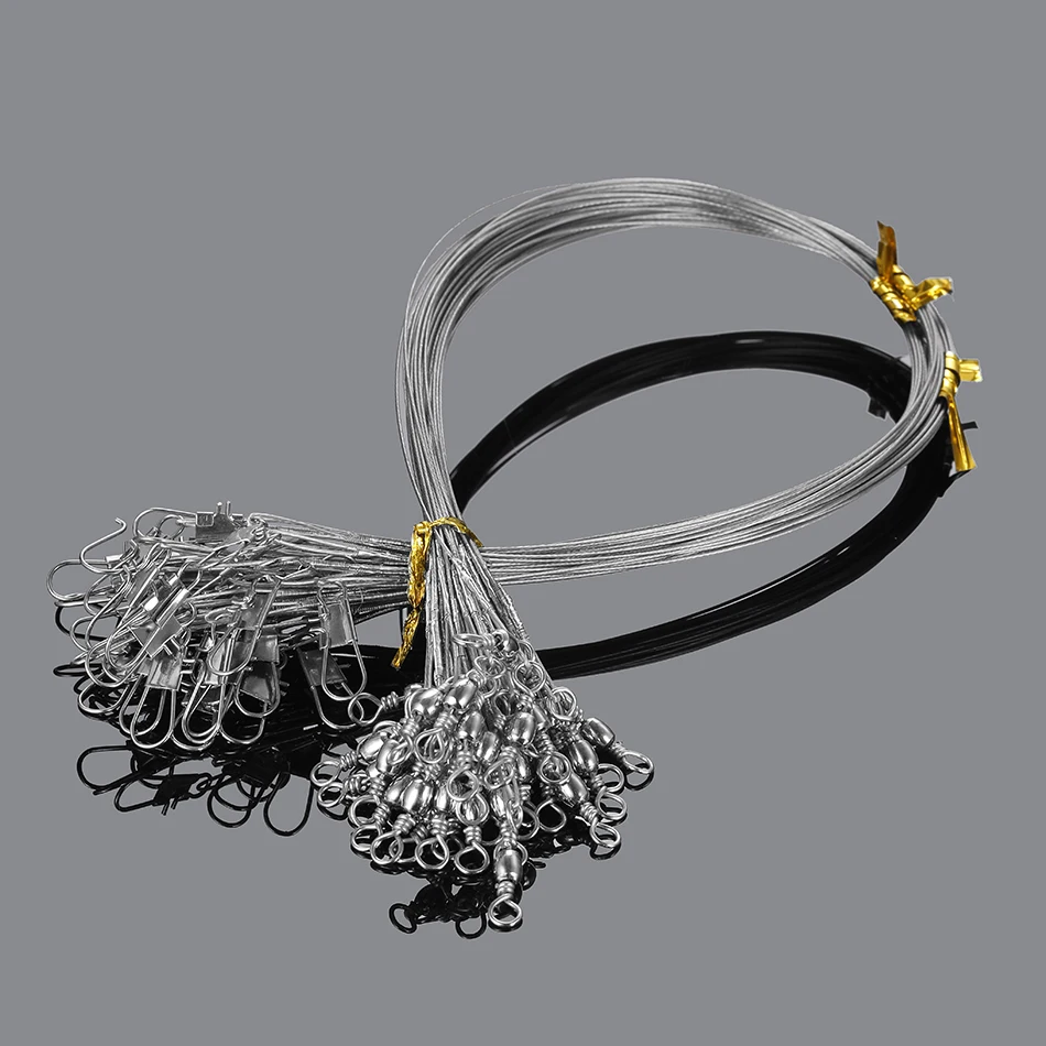 20PCS Anti Bite Steel Fishing Line Steel Wire Leader With Swivel Fishing Accessory Lead Core Leash Fishing Wire 15CM-40CM