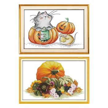 

Pumpkin Patterns Chinese Cross Stitch Kits Printed Fabric 14CT 11CT The Cat and Mouse Cross-stitch Set Embroidery Needlework Set