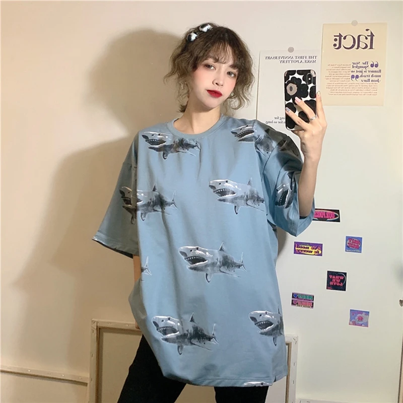 New Top short-sleeved women's tshirt loose was thin oversized half-sleeved clothes tide Korean Harajuku t shirt hip hop brandy