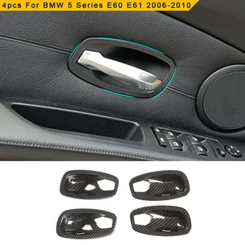 

4pcs/Set Carbon Fiber Style Door Handle Bowl Decoration Cover Trim For BMW 5 Series E60 E61 2006-2010 Car Accessories