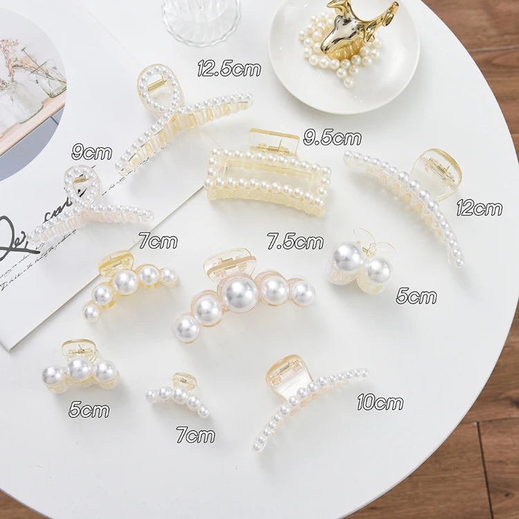 hair clips for fine hair Fashion Hyperbole Big Pearls Acrylic Hair Claw Clips Big Size Makeup Hair Styling Elegant Barrettes For Women Hair Accessories bow hair clip