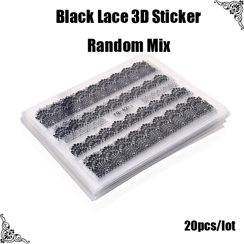 

20 Designs Black Lace Flower Nail Sticker Decal Water Transfer White Black Tips Women Makeup Tattoos