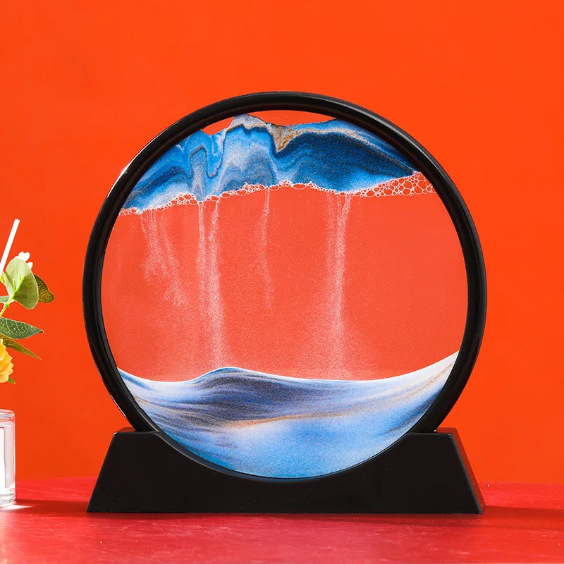 Moving Sand Art Picture Round Glass 3D Deep Sea Sandscape In Motion Display Flowing Sand Frame Sand Painting 