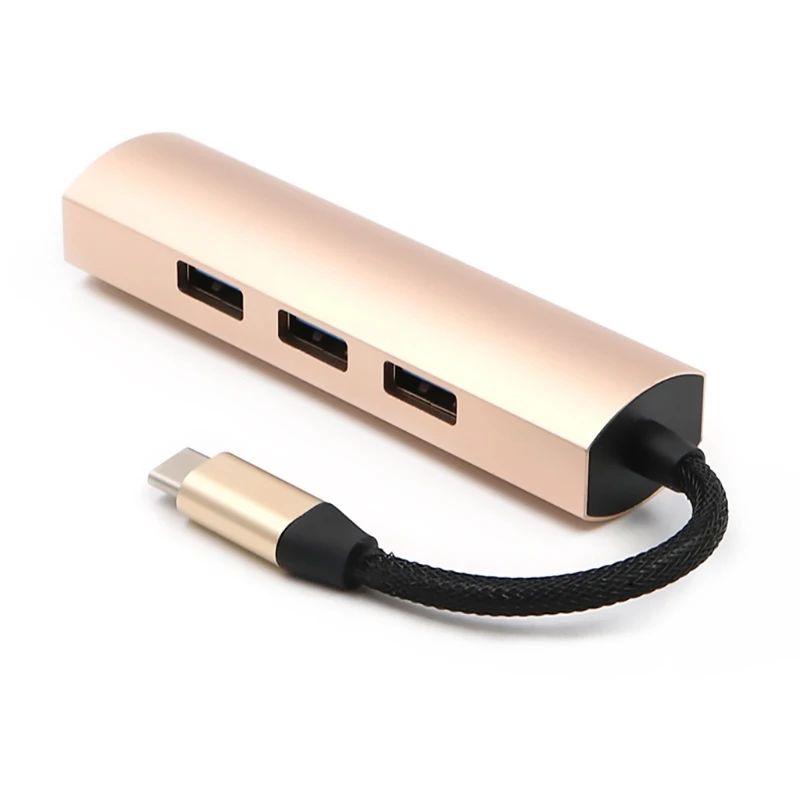 Сплав Тип C на 4 порта USB 3,0 концентратор адаптер для Macbook Pro Google ChromeBook PC - Цвет: Gold