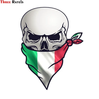 

Three Ratels FC87 3D GOTHIC BIKER Pirate SKULL With Face Bandana & Italy Italian Tricolore Flag Motif External Vinyl Car Sticker