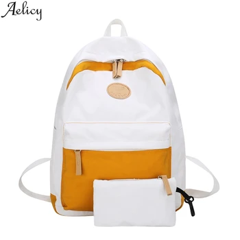 

Aelicy Fashion ladies zipper multi-function backpack color matching large capacity nylon backpack square travel bag 2020