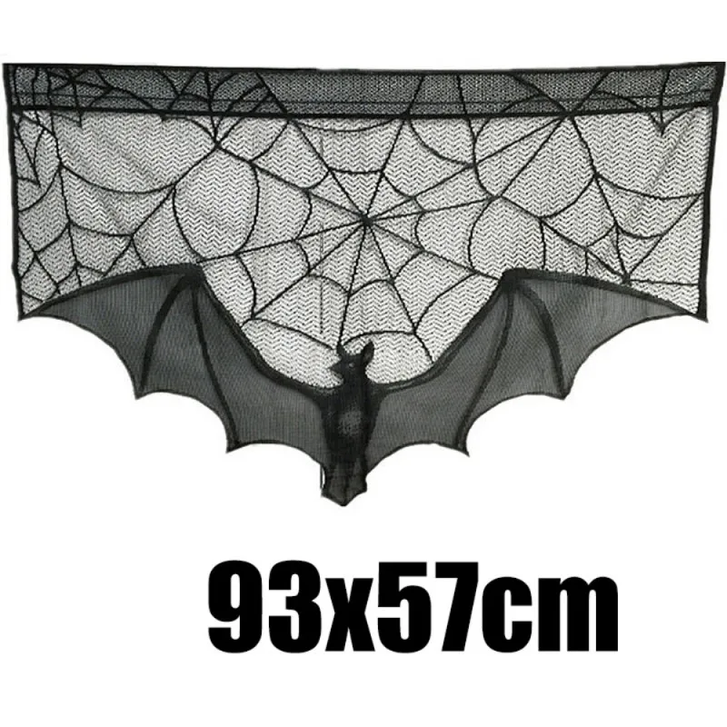 Halloween Bats Lace Window Curtain Spider Web Bats Bud silk tulle fireplace Black wire netting curtain cloth 93 x57cm Halloween