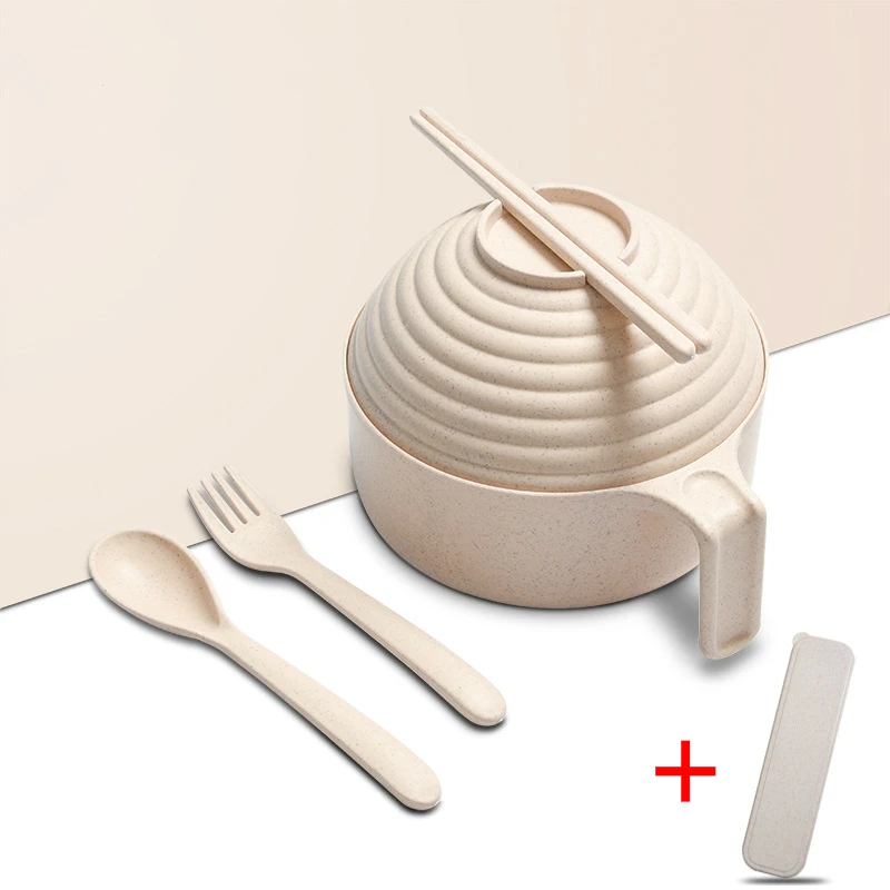1 компл. Microwaveable эко-дружественная Пшеничная солома мгновенная миска для лапши с крышкой ручка столовая посуда набор суп салат риса миска вилка