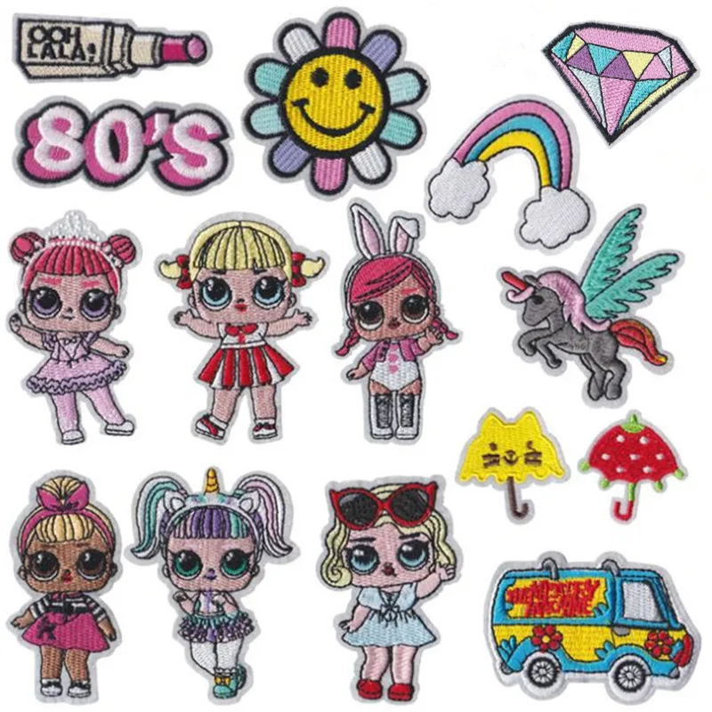 LOL sorpresa de hierro en el parche moda para chicas encantadora muñeca de moda parche bordado de prendas de vestir decoración lentejuelas de tela etiqueta engomada