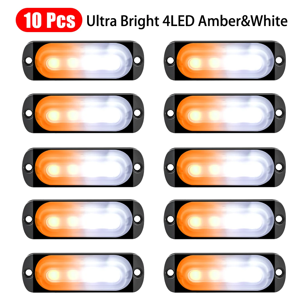 

10pcs Strobe LED Light White Amber Emergency Hazard Flashing Tow Truck Warning Trailer Light Signal Light Daytime Running Light