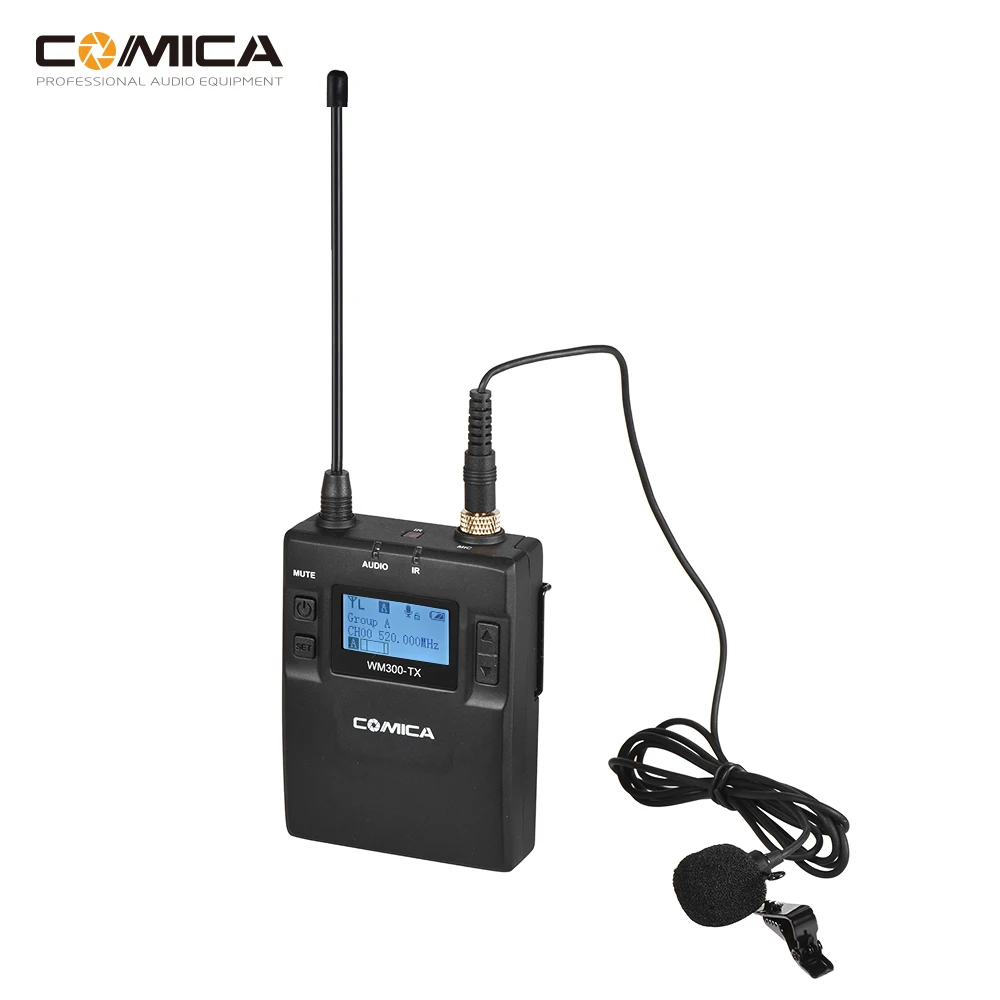 

CoMica CVM-WM300TX UHF 96-Channel Wireless Metal Microphone Transmitter with Lavalier Mic & Batteries for DSLR Camera Camcorder