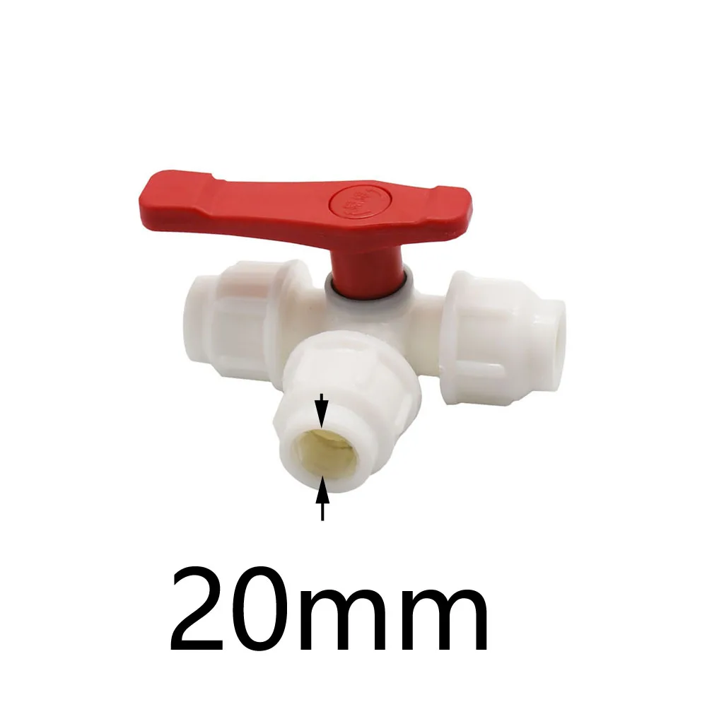 20/25/32/40/50/63mm Water Pipe Tee Coupler Plastic Ball Valve 3-Way Quick Connector T-Type PVC PE Fast Connection 1pcs 