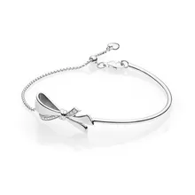 Новинка настоящий 925 пробы серебряный браслет Серебряный Блестящий бант браслет, прозрачный CZ Подходит для европейских шармов Diy ювелирные изделия