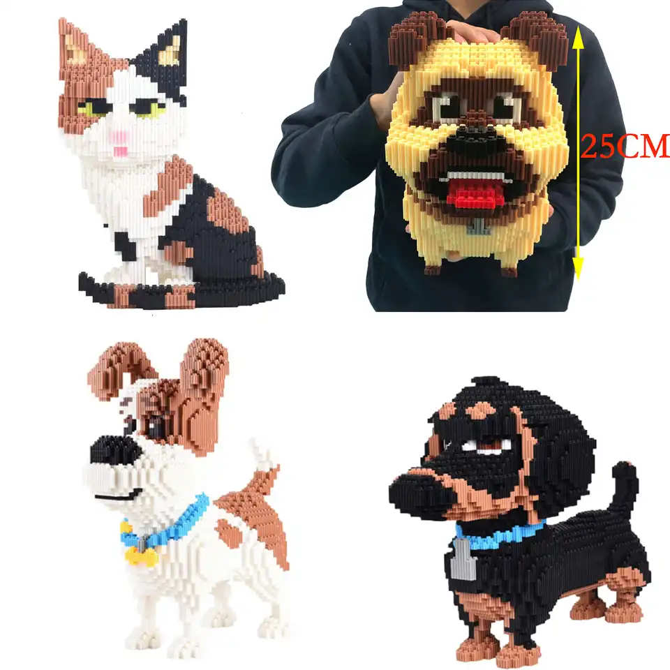 漫画の動物の犬猫のビルディングブロック大サイズ3dモデルダイヤモンドミニブロックダックスフントパグのための少年の子供世界ギフト ブロック Aliexpress