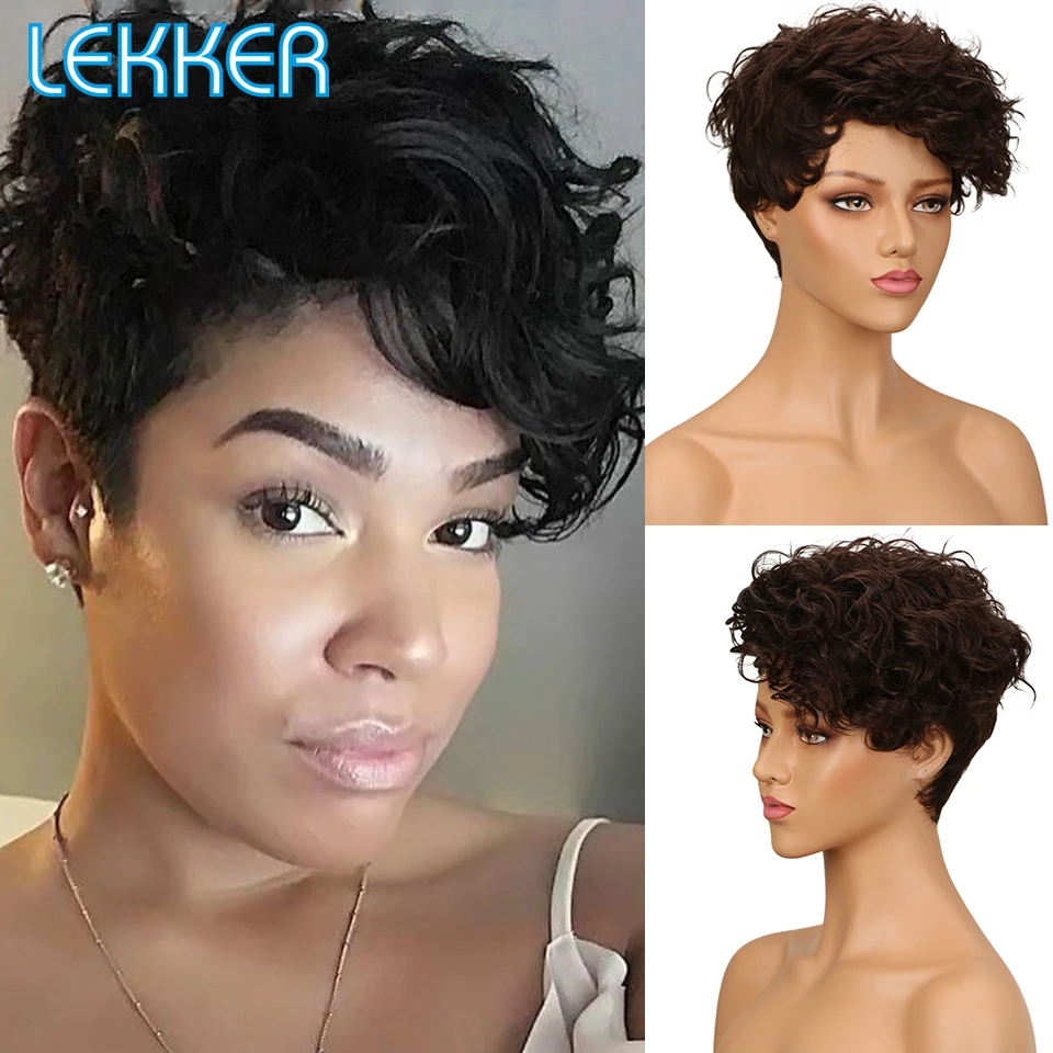 Lekker Short Curly Pixie Cut Loose Deep Wave Human Hair Wig With Bangs For  Women Ombre Colored Brazilian Remy Hair Cheap Wigs - Full Machine Wigs -  AliExpress
