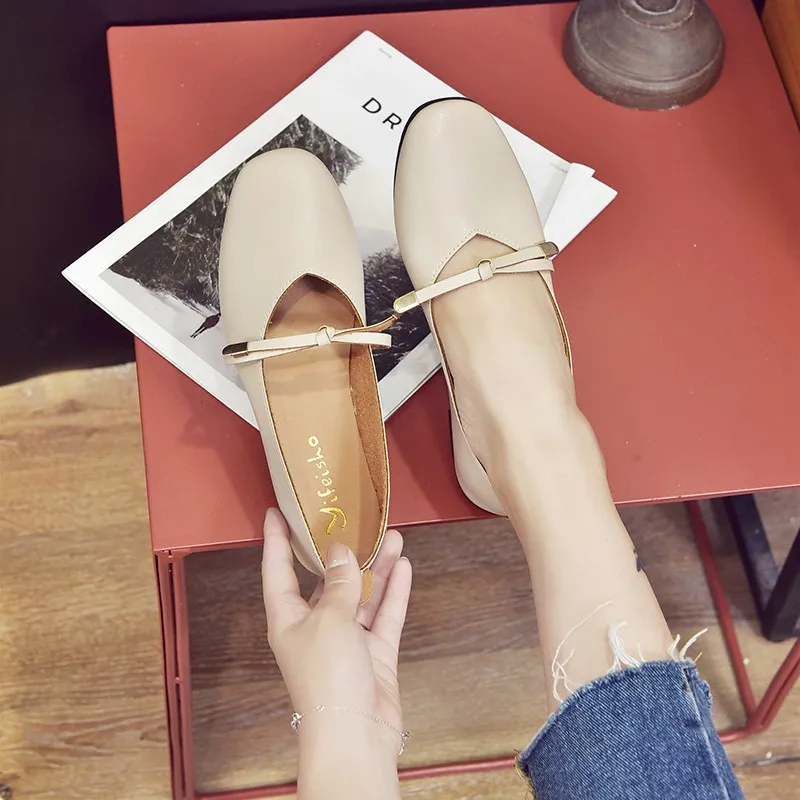

Fairy Shoes Women's New Style Autumn Low-Cut Grandma Shoes Retro Korean-style Versatile Flat Square Head Peas WOMEN'S Shoes Sue