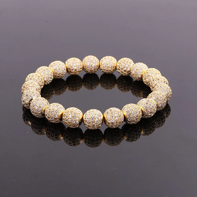 Punk Style Men Women Bracelet 10MM CZ Pave Ball Luxury Elastic Bracelet Men Women Jewelry Gift - Image 4