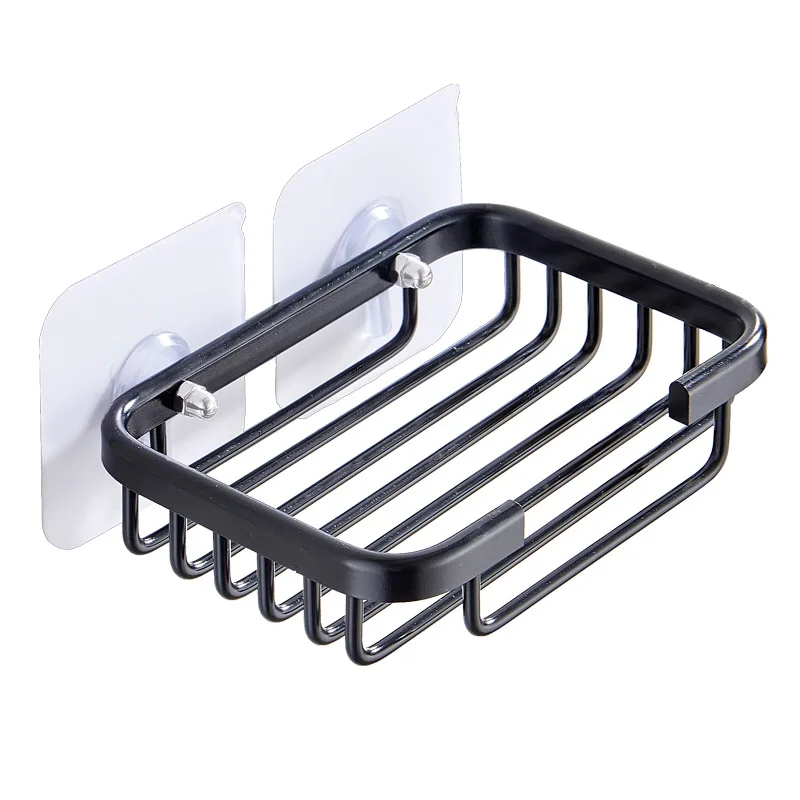 Bathroom Wall Mounted Soap Box Sucker Soap Shelf Black Space Aluminum Strong Non Marking Soap Box Bathroom Hardware Accessories