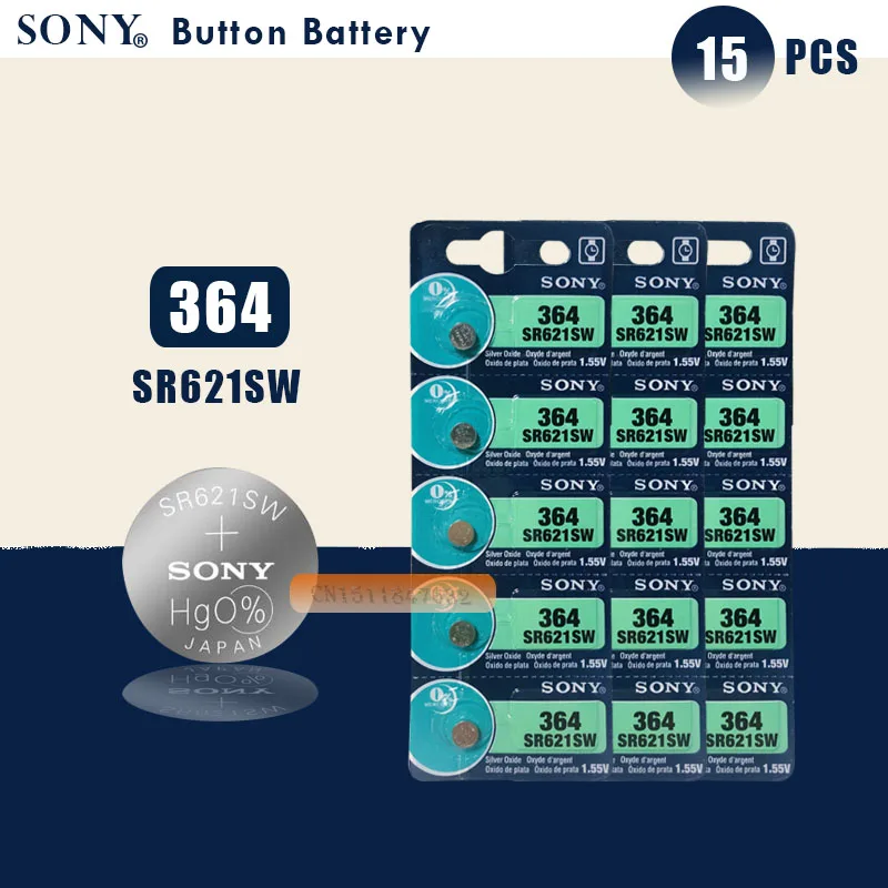 15 шт. Sony 100% оригинал 364 SR621SW V364 SR60 SR621 AG1 батарейный блок для часов Сделано в
