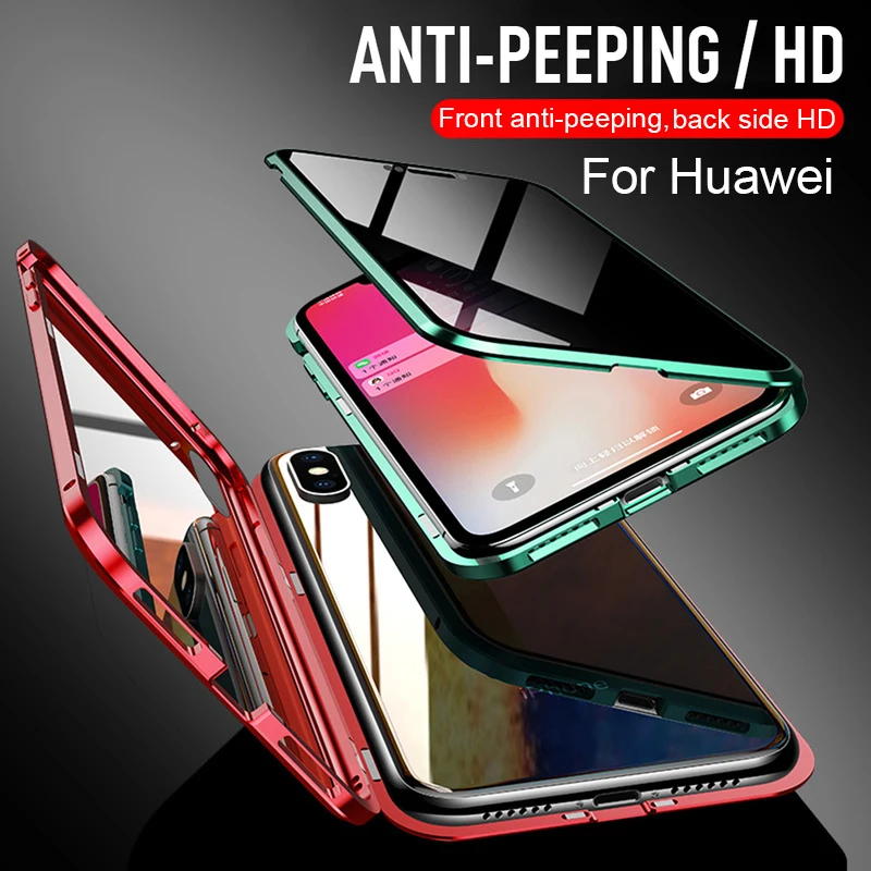 Baratos Anti peeping Bulit en Metal magnético funda para Huawei honor 9X doble lado vidrio templado funda en honor 9X Pro teléfono