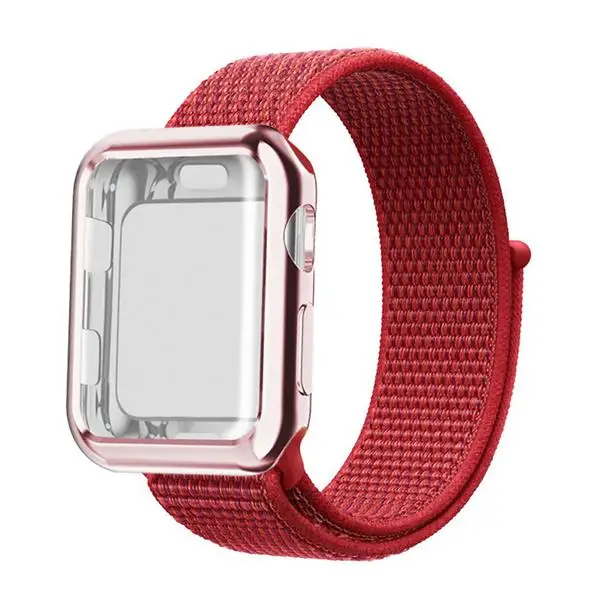 Ремешок для часов для apple Watch полосы спортивный бесшовный correa apple watch 4 3 наручных часов iwatch, ремешок 38 мм 42-44/40 мм нейлоновый браслет+ чехол для часов - Цвет ремешка: RED