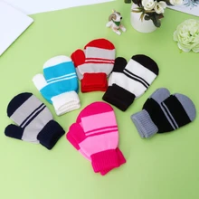 Милые зимние теплые детские вязаные эластичные варежки, перчатки для мальчиков и девочек, D08C