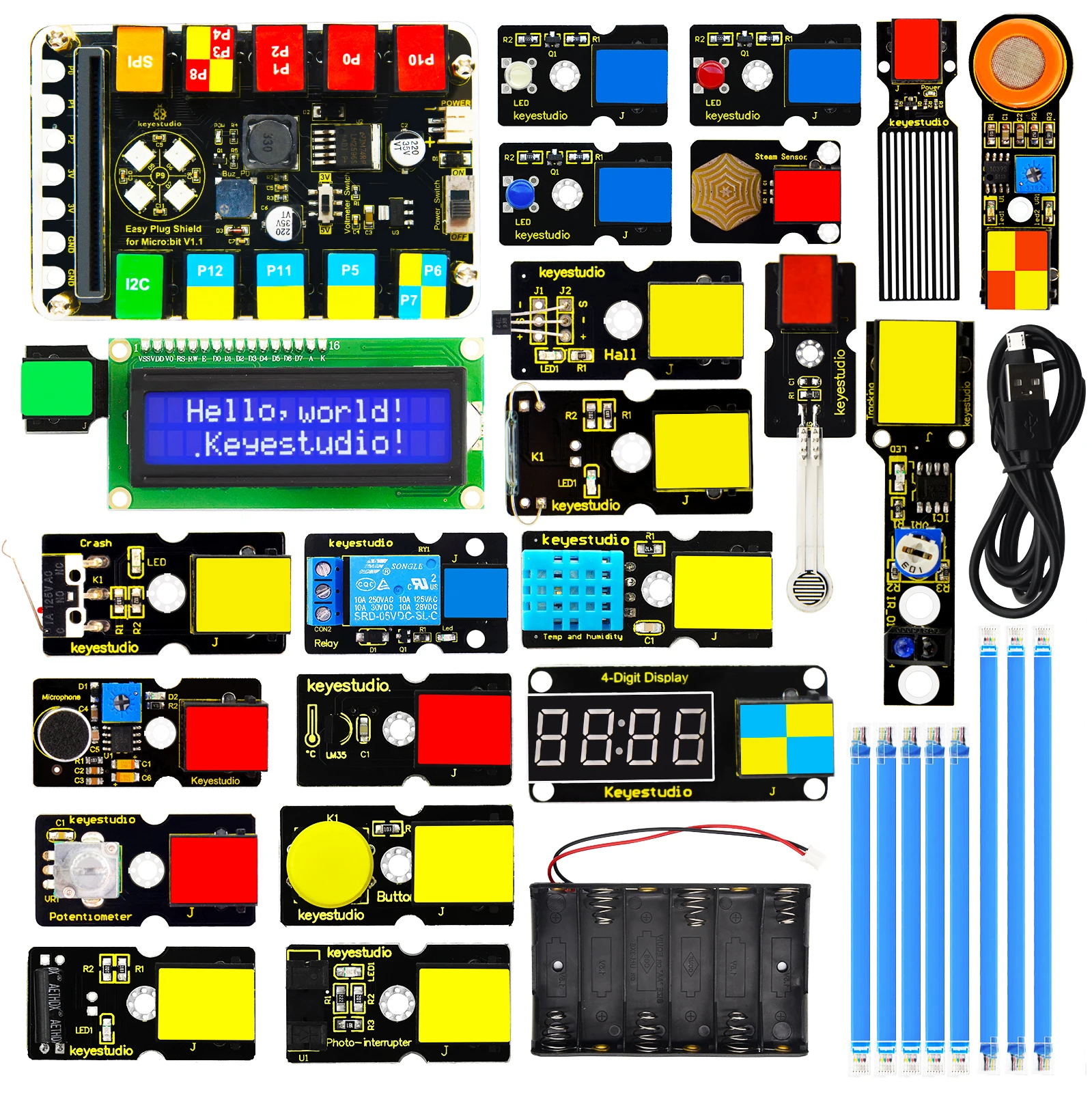 Keyestudio EASY PLUG MicrobitV2, стартовый набор для BBC Micro:Bit Kit, электронный набор для программирования Makecode (без микробит)