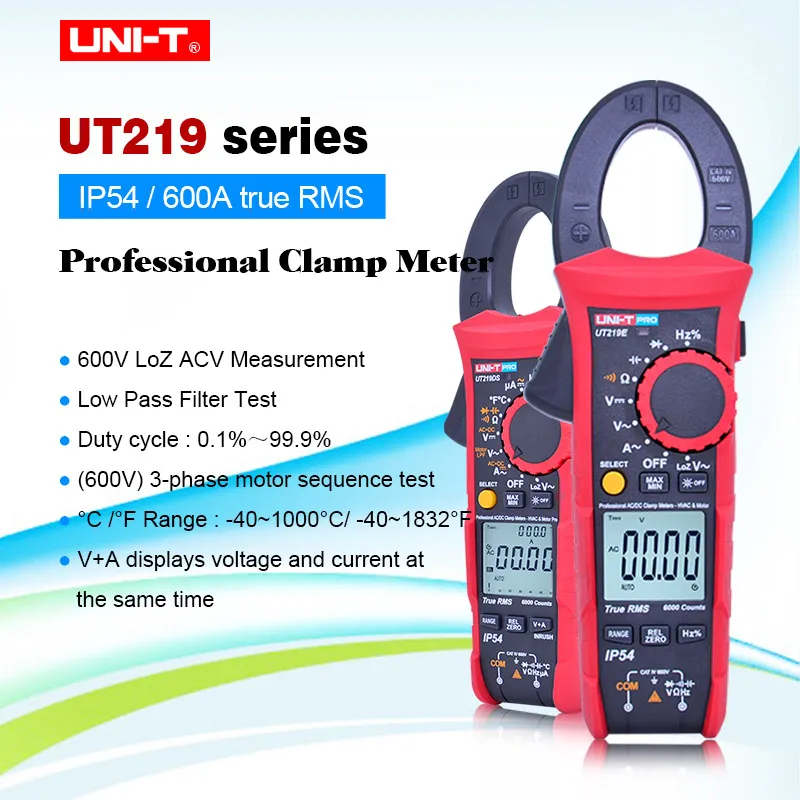 UNI T UT219E UT219M UT219DS профессиональные клещи 600A true RMS IP54 пыль/водонепроницаемый