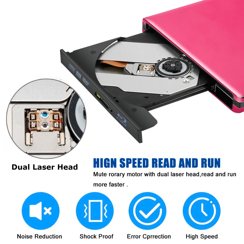Blu-Ray USB 3,0 внешний BD/CD/DVD привод горелки полированный металл хром для Mac/Windows 10/ноутбук/ПК оптический привод плеер писатель