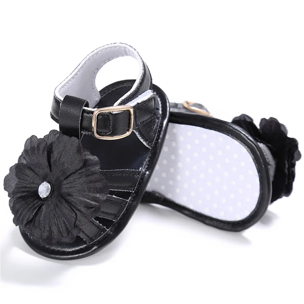 Cute PU Leather Metal Button Flower Baby Toddler Sandals Newborn Buckle Strap Baby Girls Anti-slip on Shoes Soft Soled  Kids