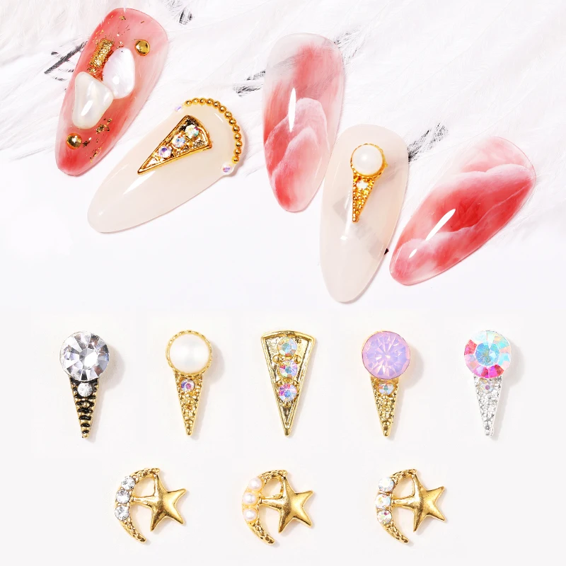 

5 Pcs Metal Nail Rivet Gold Nail Studs Mixed Shape Nail Art Rhinestones 3D Nail Decorations for Nail Beauty DIY Designs