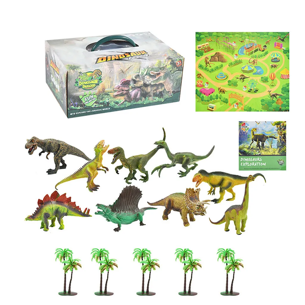 Dinosaurs World 3D Dino Educational Realistic Dinosaur Play Set Activity Play Mat Including T-Rex Triceratops Collection Toy Kid 6