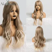 ALAN EATON Long Ombre Light Ash Brown Blonde Wavy Wig Cosplay Party Daily Synthetic Wig for Women High Density Temperature Fibre 1