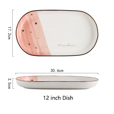 Pink 12 inch Dish Круглые керамические обеденные тарелки с буквенным принтом в виде скандинавских точек, стейк, фруктовый хлеб, десертные блюда и тарелки INS, столовый набор, товары для дома, кухни - Цвет: Pink 12 inch Dish
