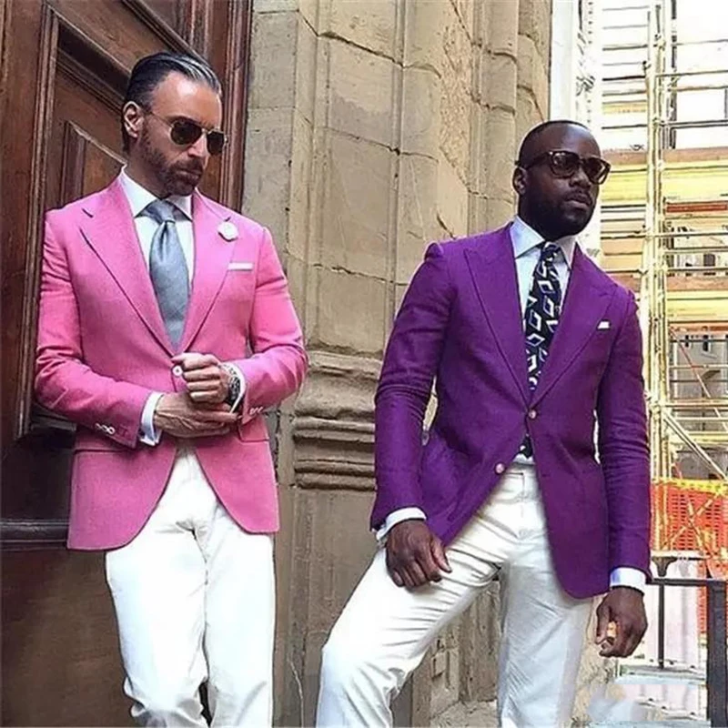 

Pink/Purple Wedding Tuxedos for Groom 2 Piece Slim fit Men Suits Set Shawl Lapel Custom Prom Business Men Jacket with Pants
