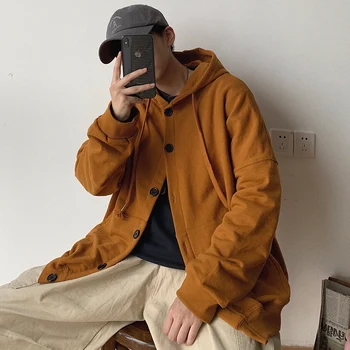 

2019 Autumn Men's Fashion Trend Outerwear Hat Loose Coats Streetwear Bomber Jacket Grey/black/camel Color Cardigan Size M-2XL