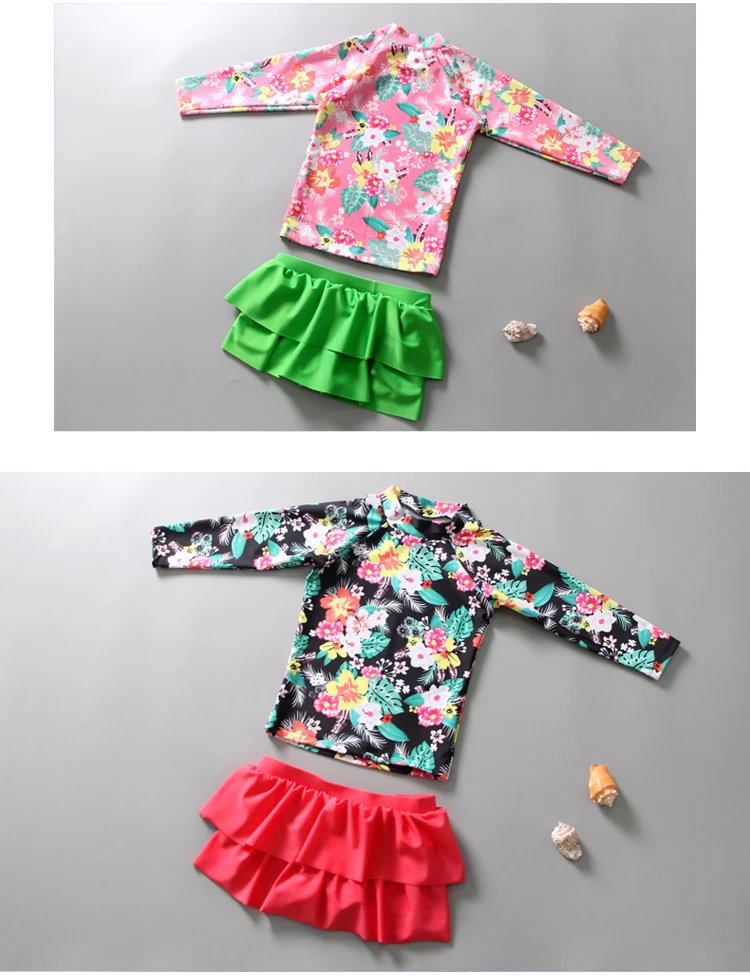 Girls Swimsuit Children's little girl middle and big child split skirt long sleeve sunscreen lovely princess